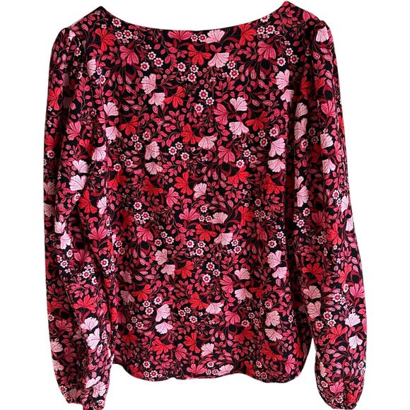 Draper James Allover Floral Print Long Sleeve Square Neck Top Red XL - Picture 9 of 13